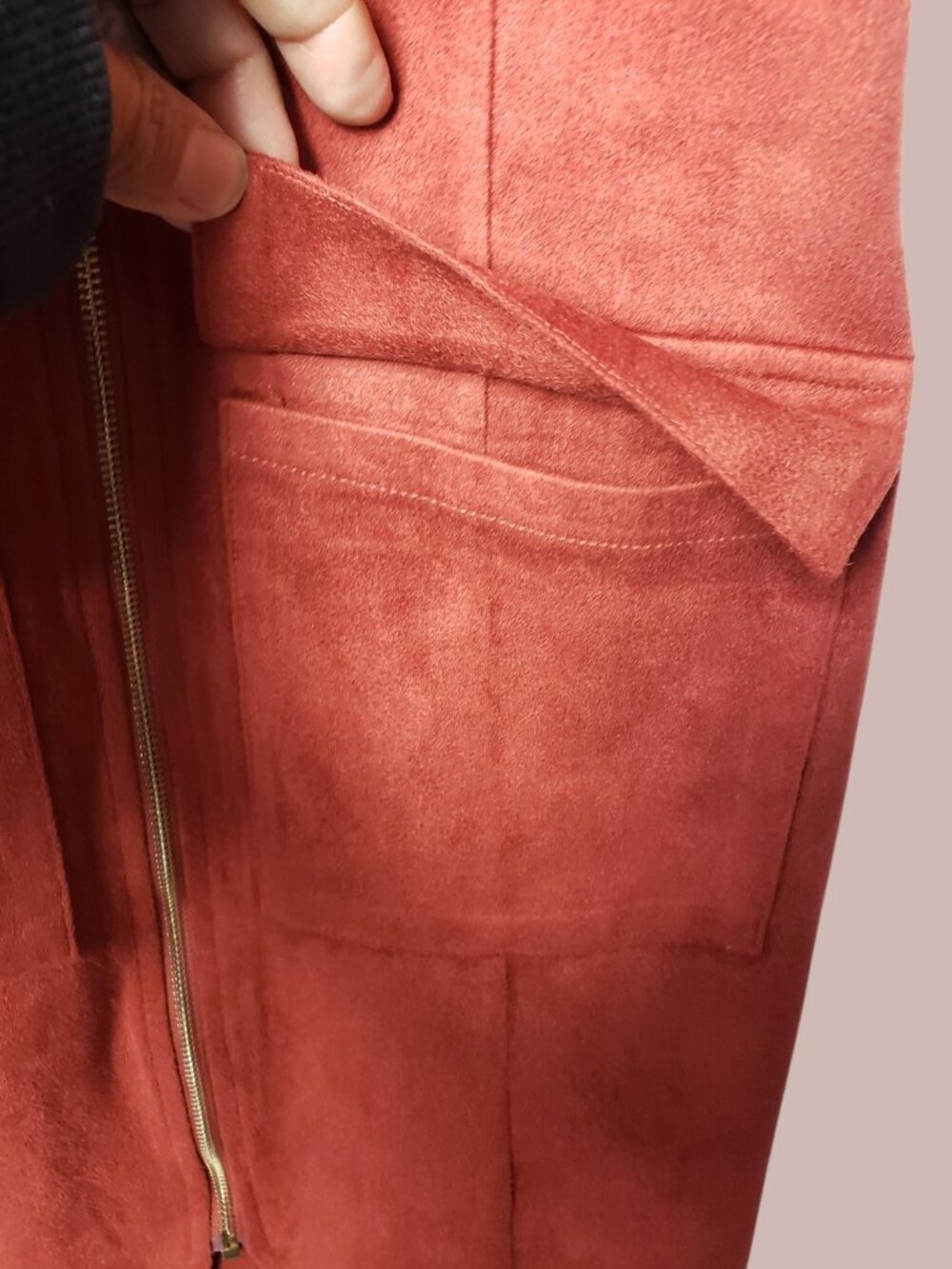Privy Womens Sleeveless Suede Zip-Up Vest Dress W/Pockets Red Rust Small - Picture 5 of 12